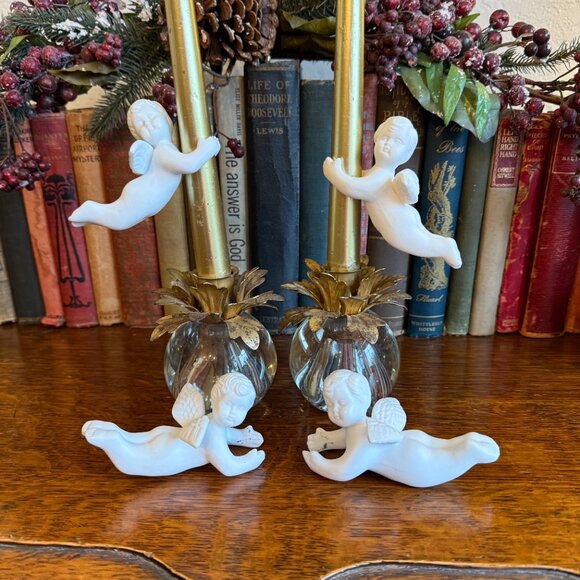 Vintage porcelain Bisque angel Taper Candle Huggers, Set of Four 4 - Picture 13 of 16